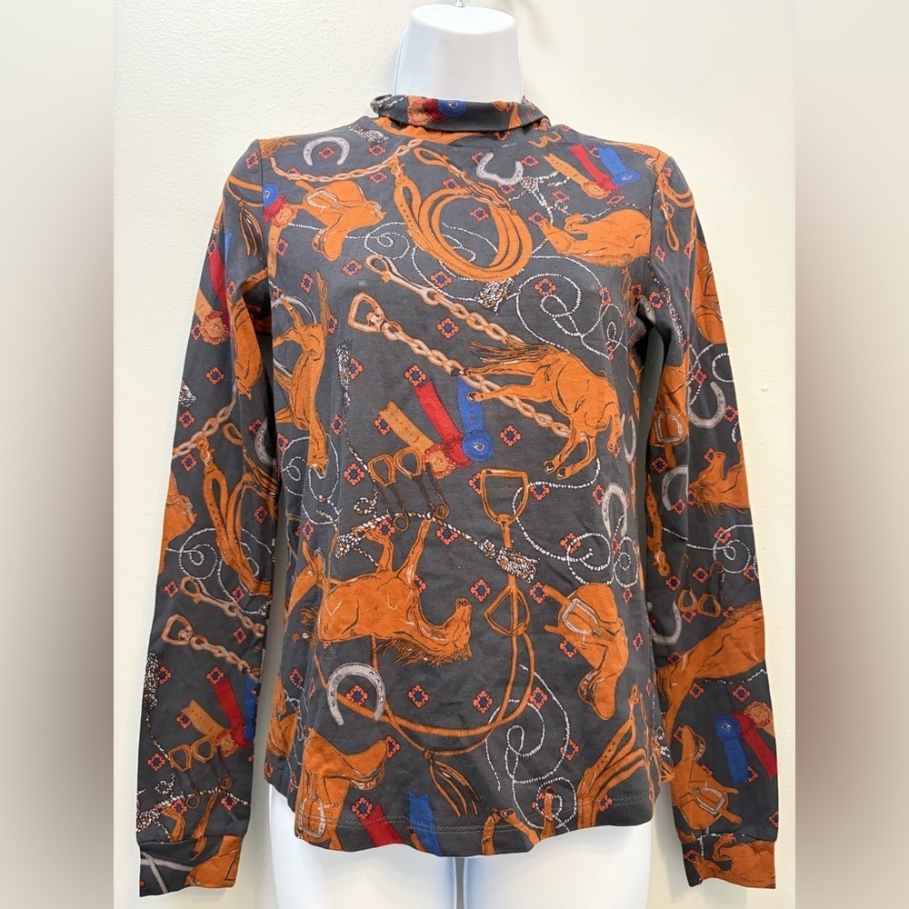 Anthropologie Multicolor Equestrian Print Top
